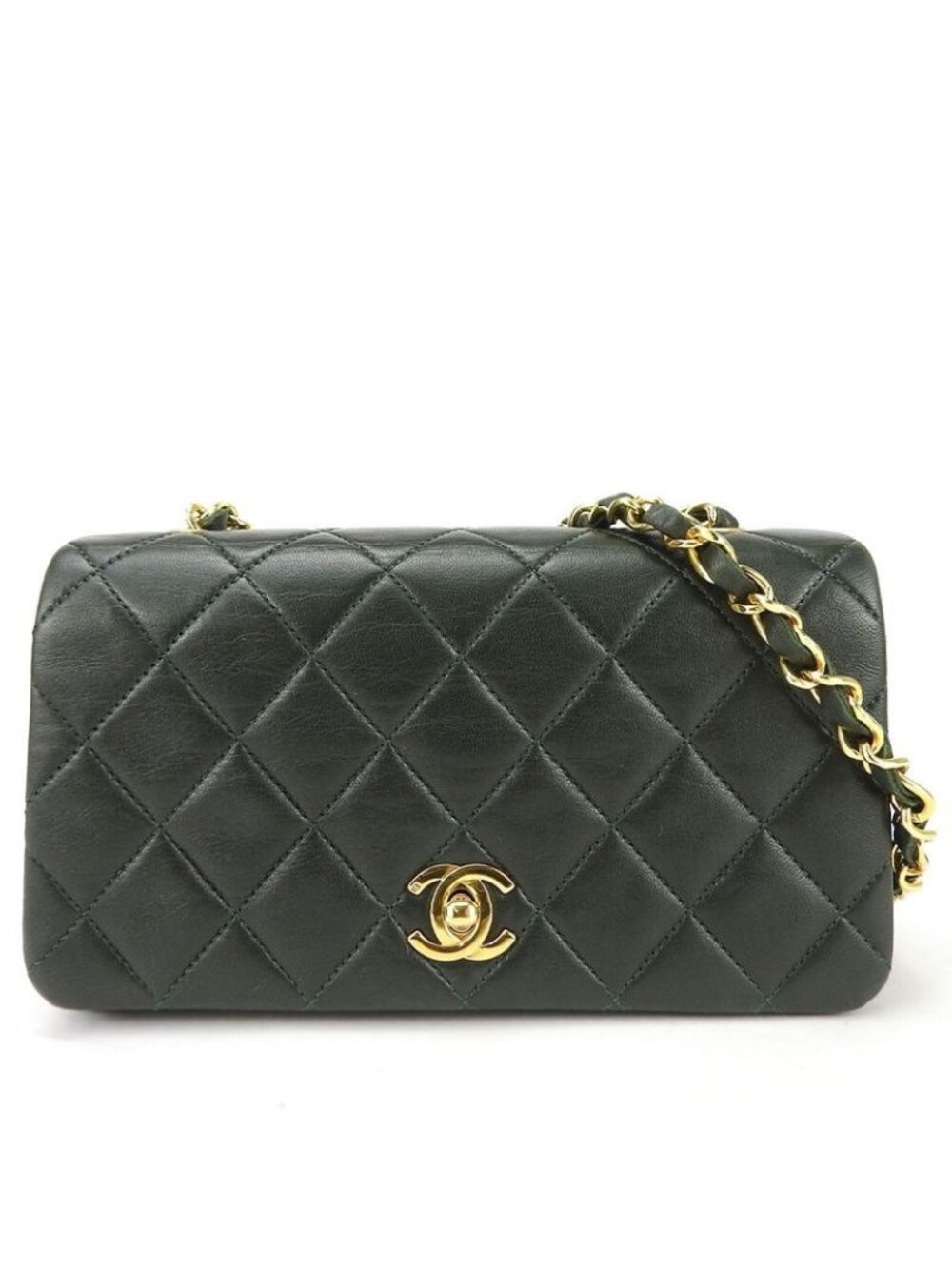 Chanel Shoulder Bag Mini Quilted Lambskin Olive Green Gold Hardware 1 St
